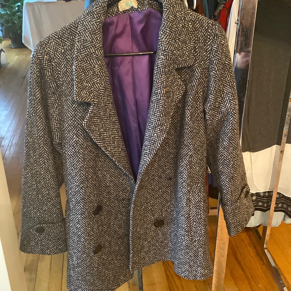 Textured black and white pea coat